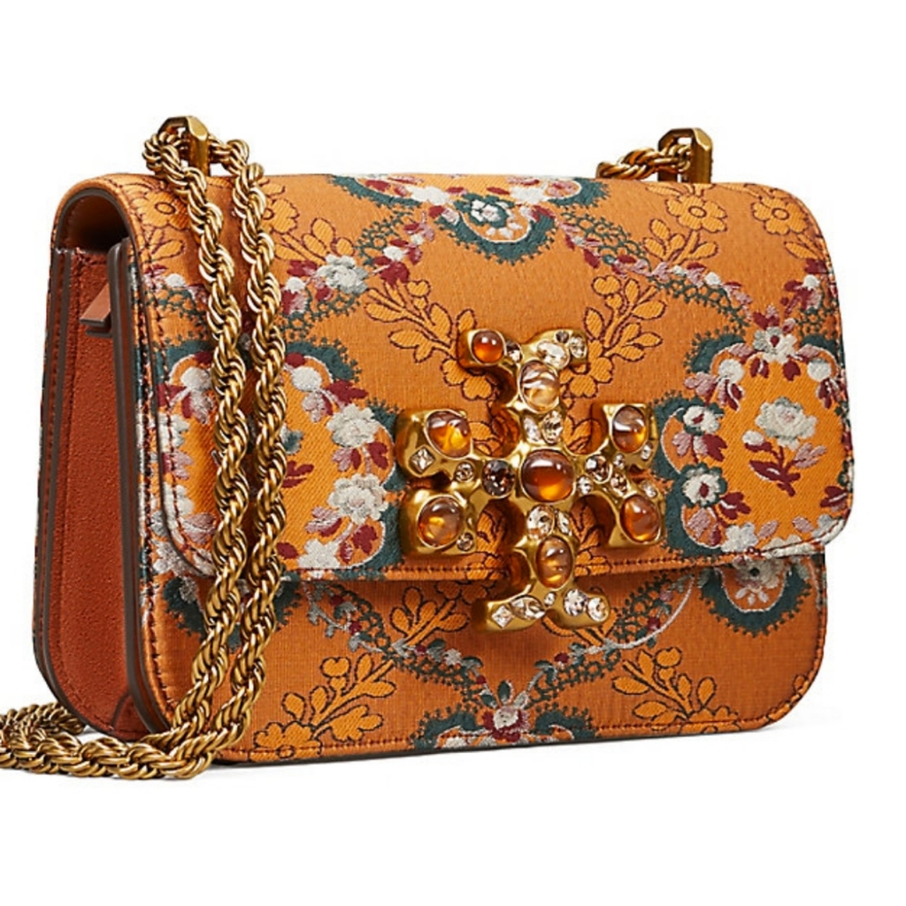 Tory Burch Small Eleanor Brocade Jeweled Logo Crossbody Bag- Sunset Bonf…